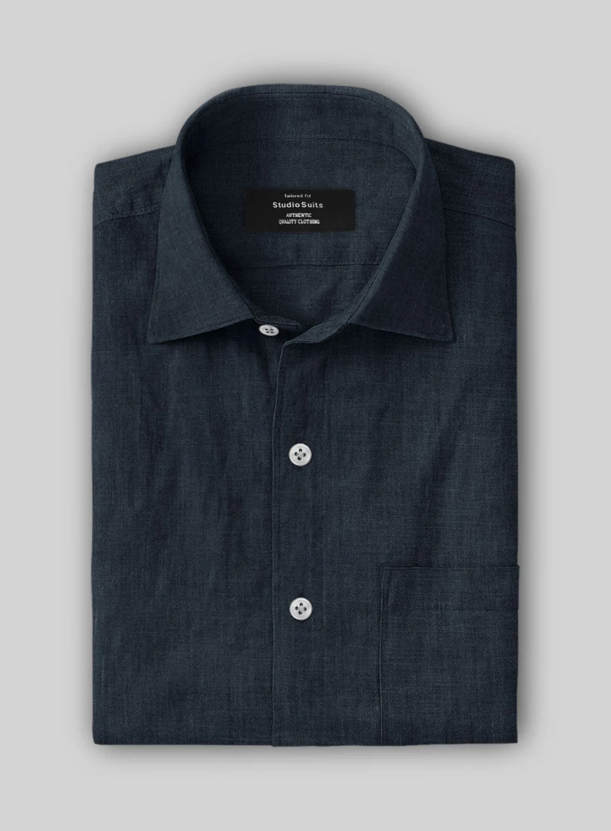 Midnight Tide Pure Linen Shirt - Image 2