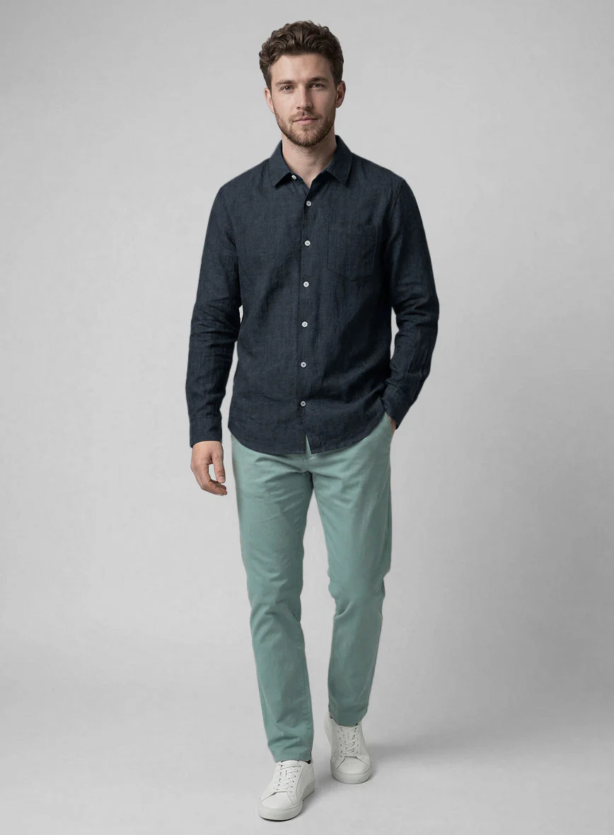 Midnight Tide Pure Linen Shirt - Image 4