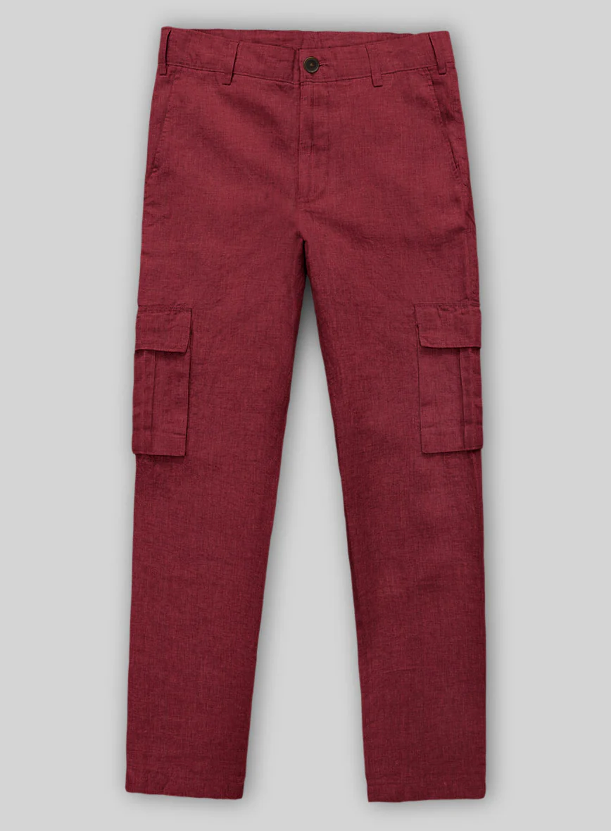 Moscow Maroon Linen Cargo Pants - Image 2