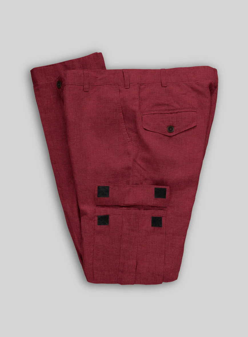 Moscow Maroon Linen Cargo Pants - Image 3