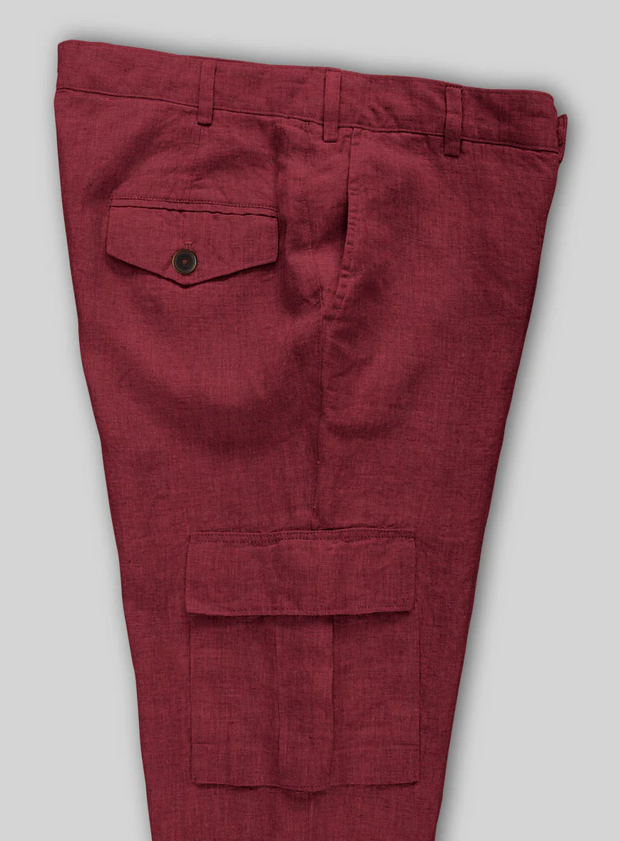 Moscow Maroon Linen Cargo Pants - Image 5