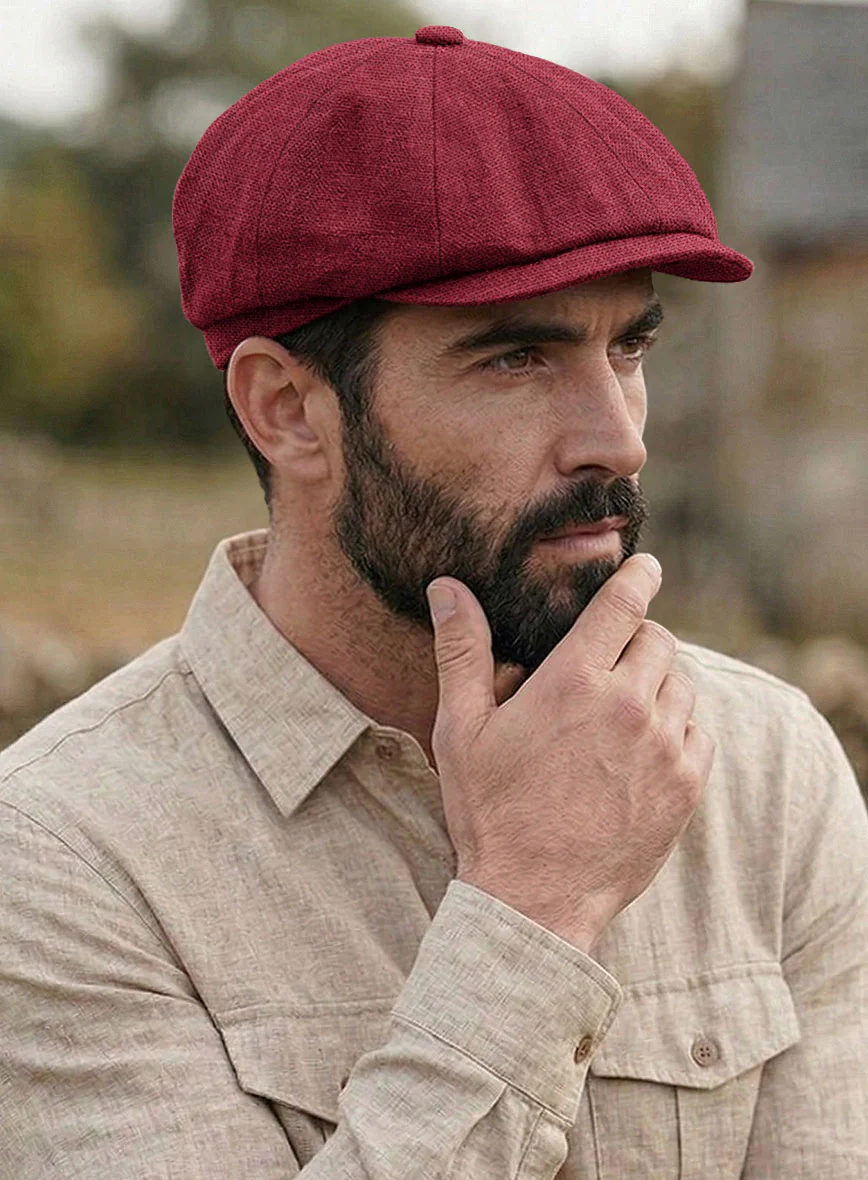 Moscow Maroon Linen Newsboy Cap - Image 2
