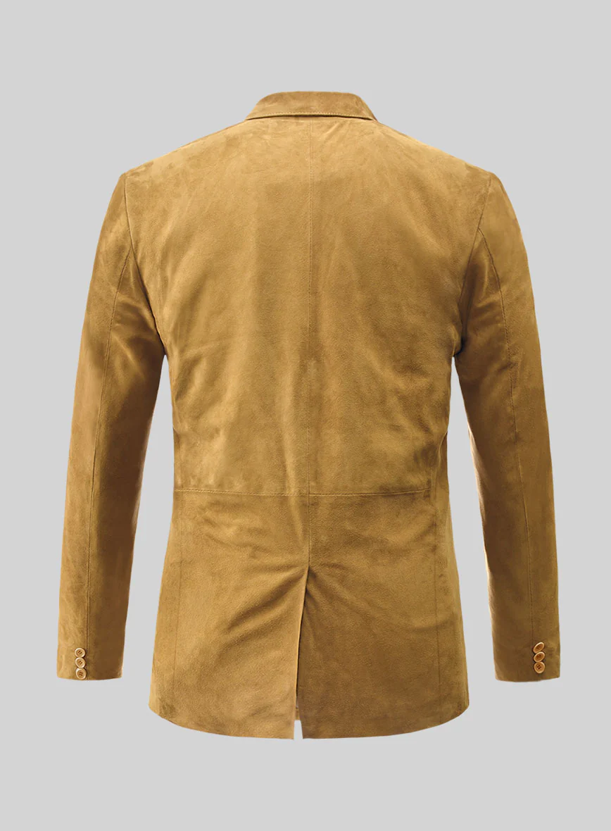 Mustard Suede Leather Blazer - Image 3