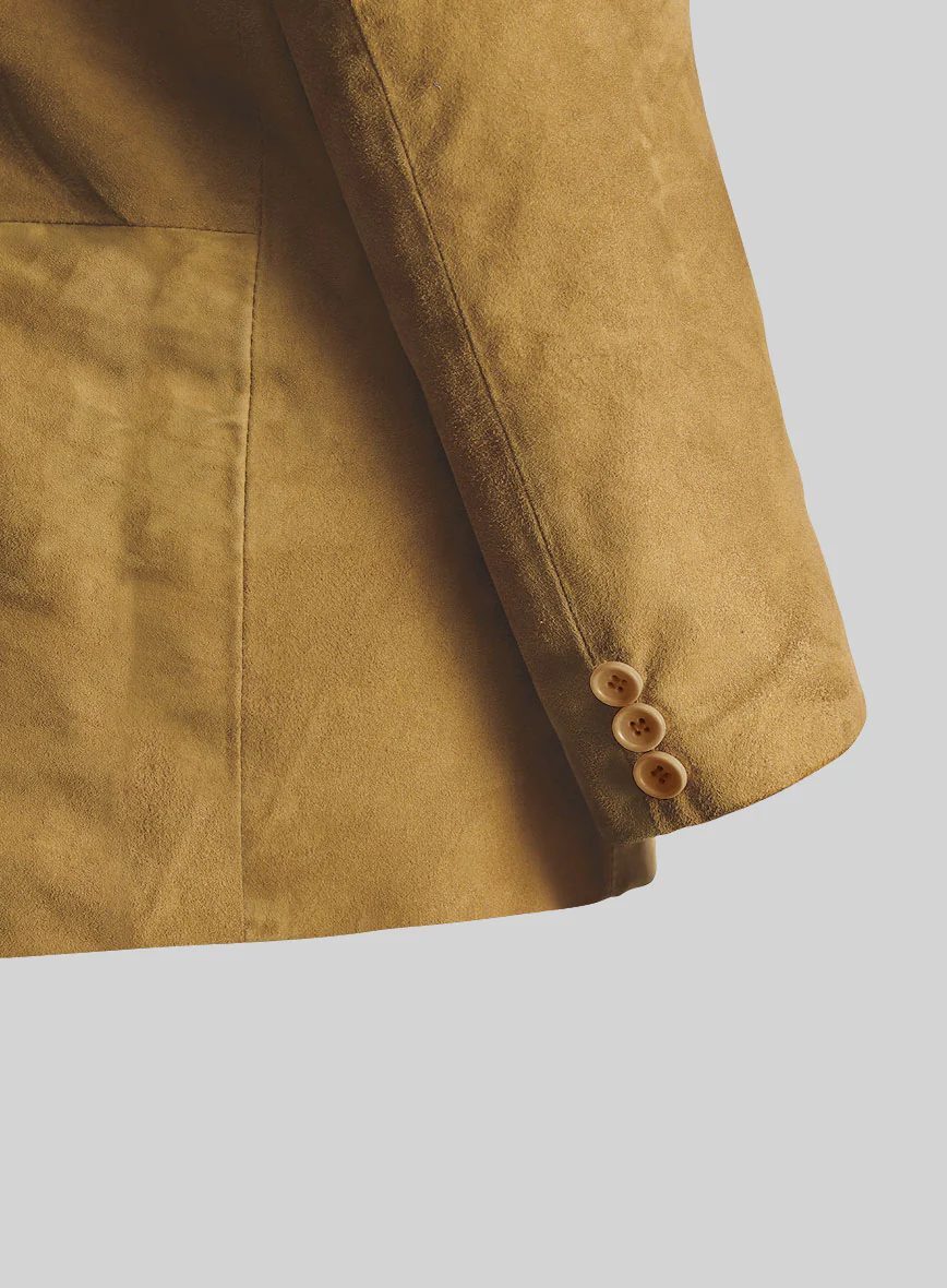 Mustard Suede Leather Blazer - Image 5