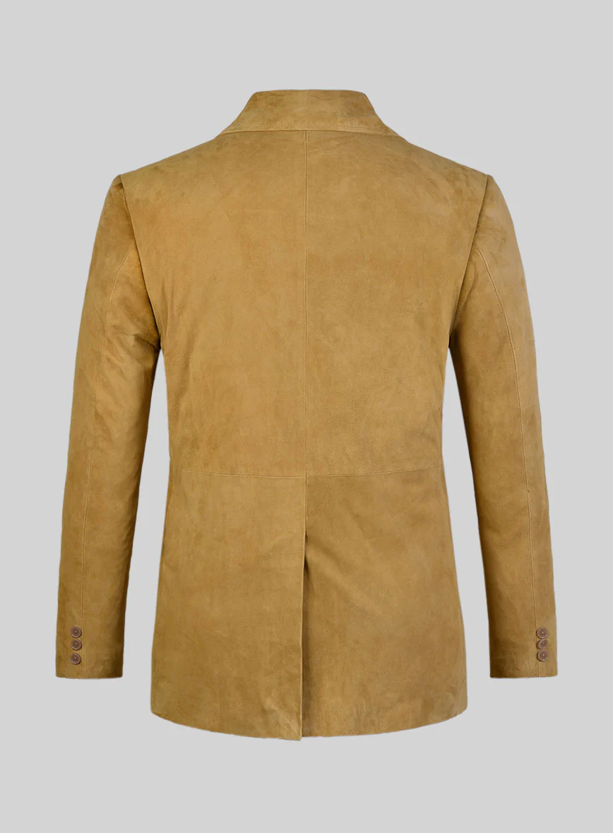 Mustard Suede Leather Pea Coat - Image 3