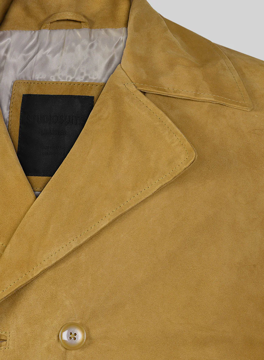 Mustard Suede Leather Pea Coat - Image 5