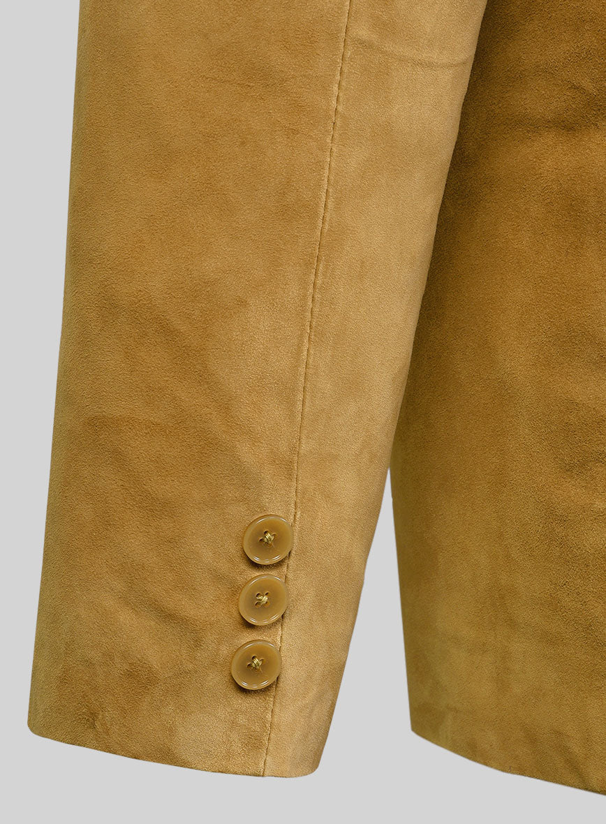 Mustard Suede Leather Pea Coat - Image 6