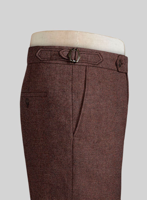 Mute Wine Herringbone Highland Tweed Trousers - Image 6