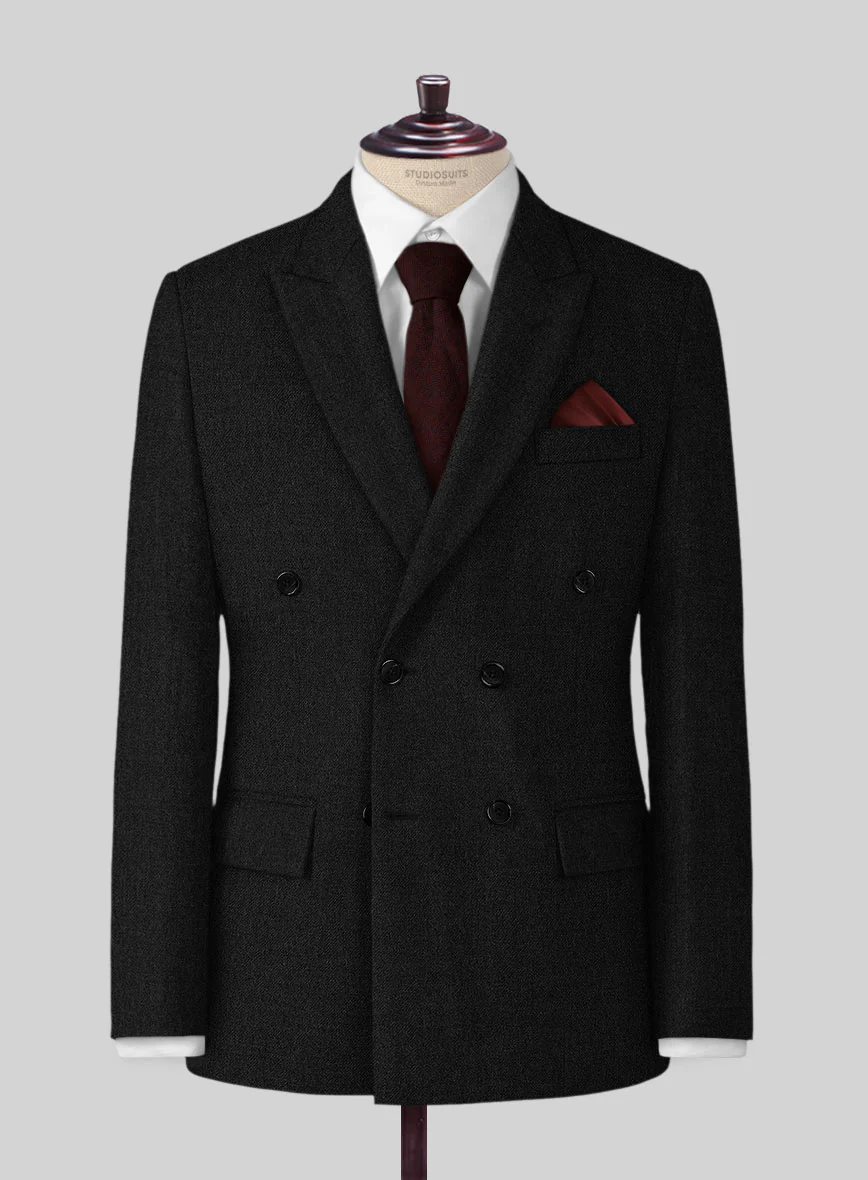Naples Black Tweed Double Breasted Suit - Image 2