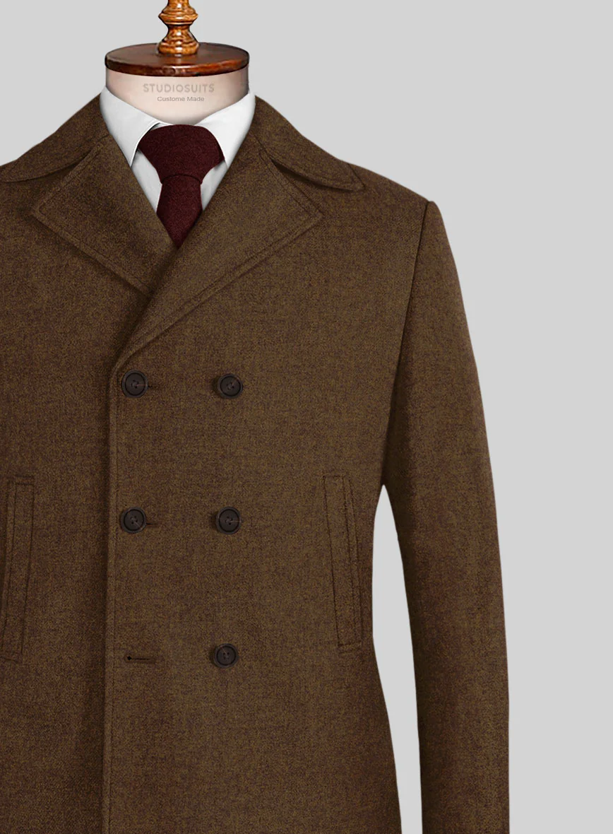 Naples Caffe Brown Tweed Pea Coat - Image 2