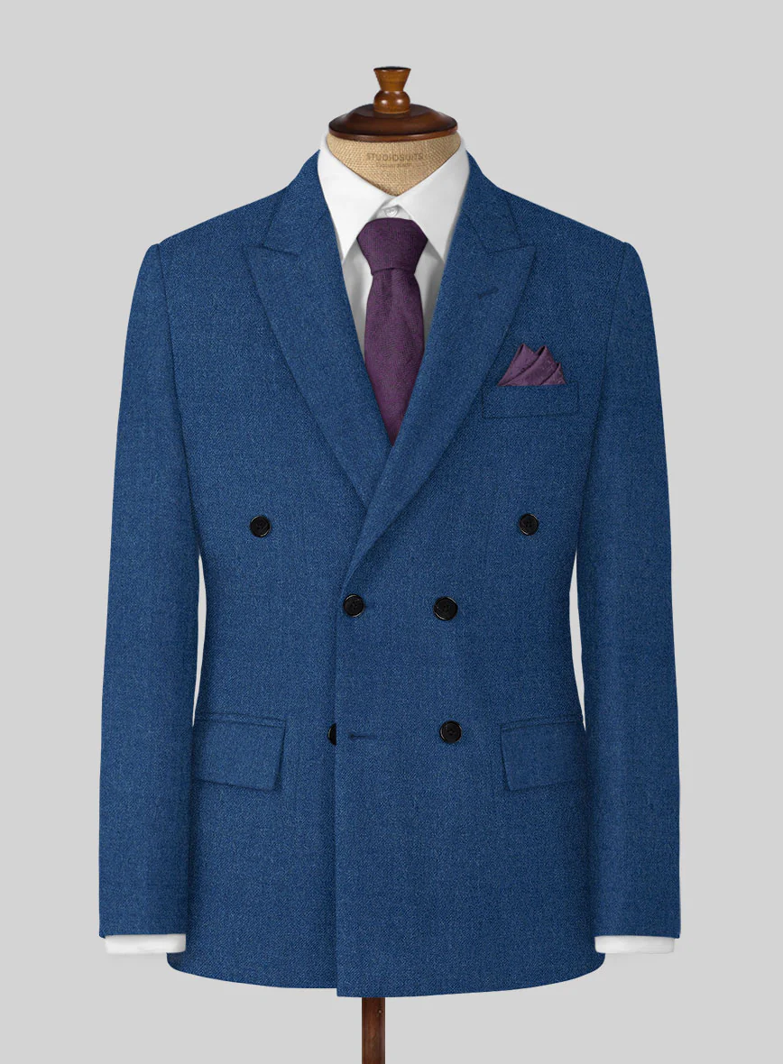 Naples Cobalt Blue Tweed Double Breasted Suit - Image 2