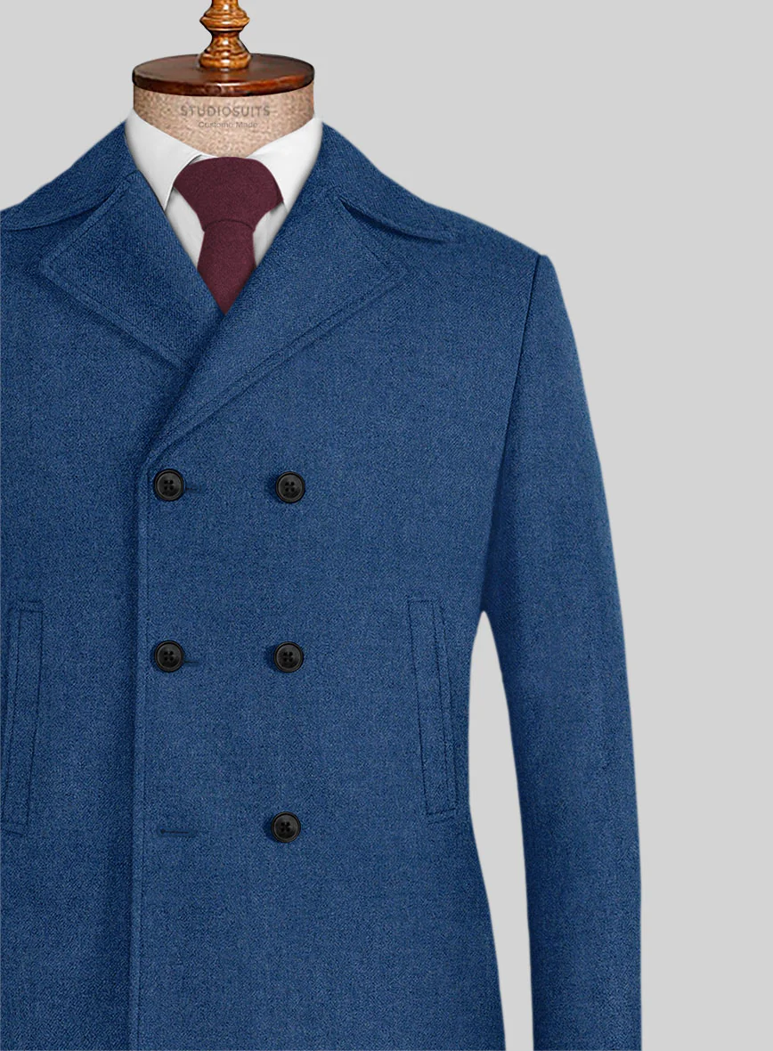 Naples Cobalt Blue Tweed Pea Coat - Image 2