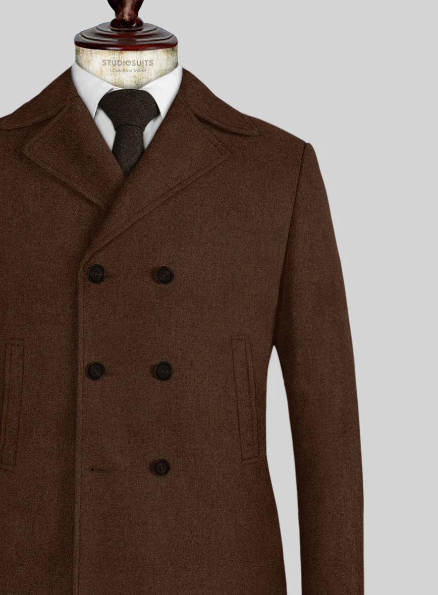 Naples Coffee Brown Tweed Pea Coat - Image 2