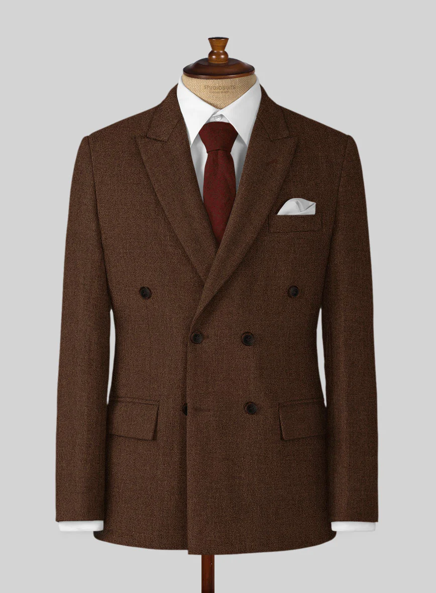 Naples Coffee Brown Tweed Double Breasted Suit - Image 2