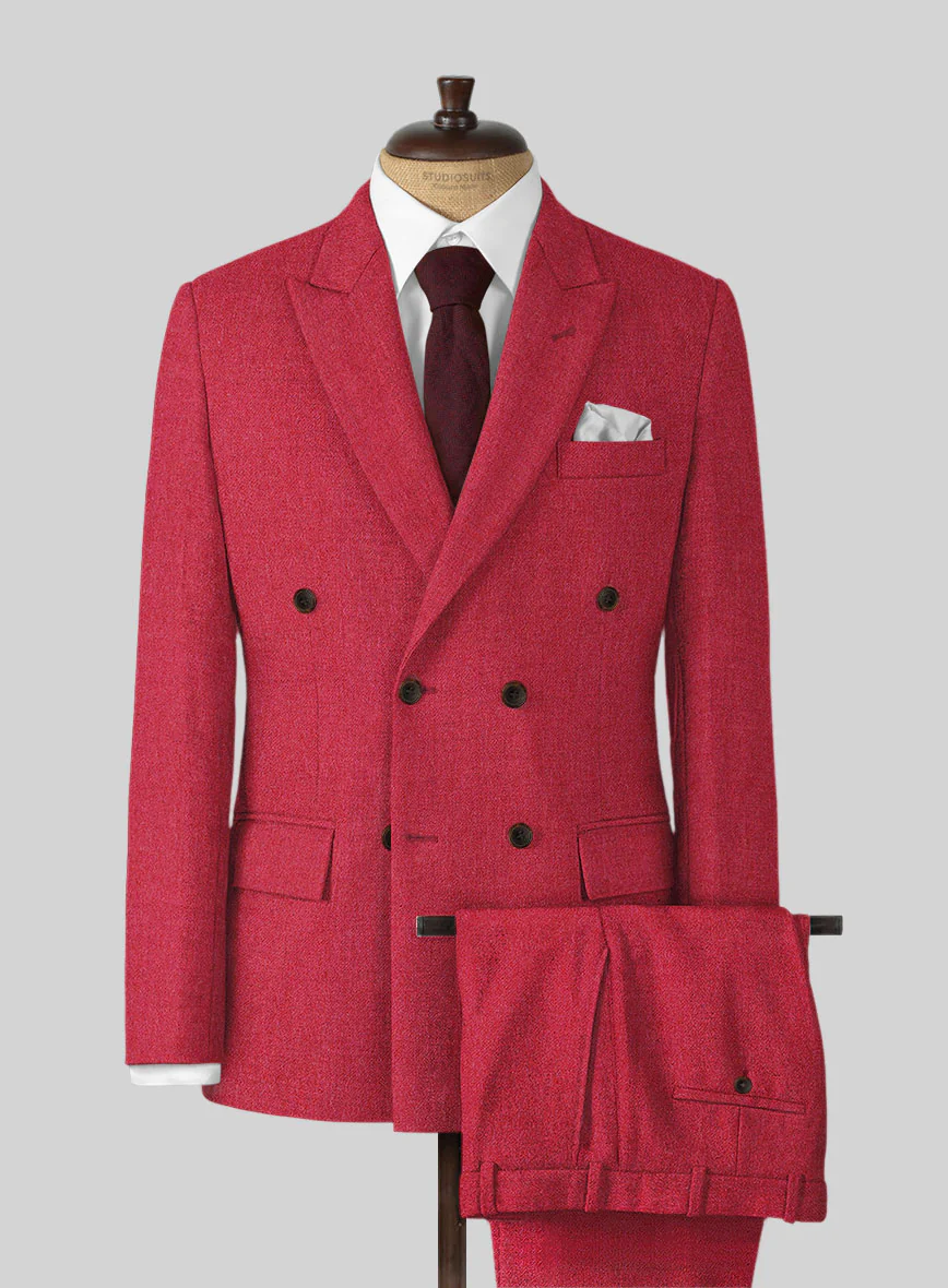 Naples Coral Pink Tweed Double Breasted Suit