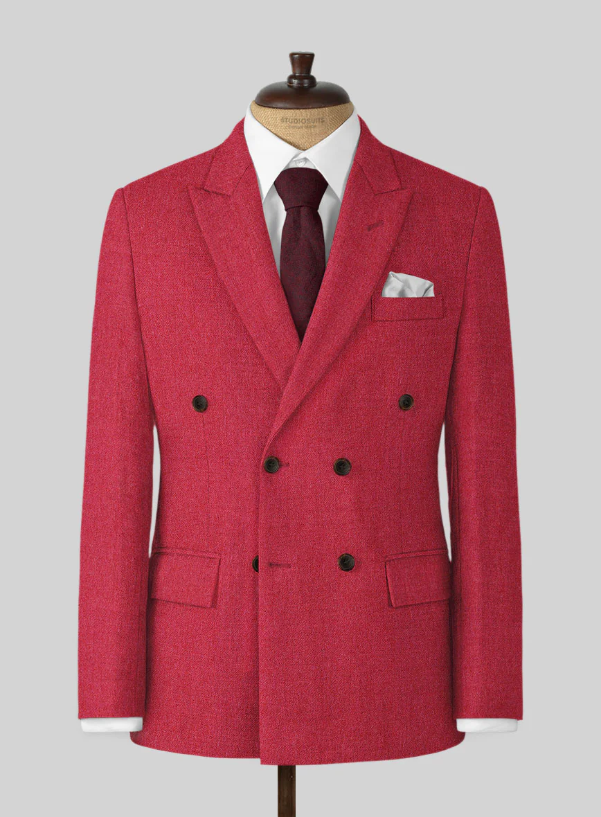 Naples Coral Pink Tweed Double Breasted Suit - Image 2