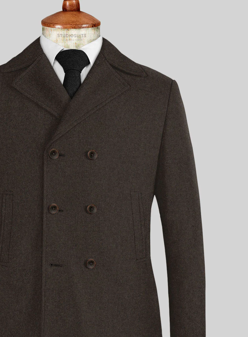 Naples Dark Brown Tweed Pea Coat - Image 2