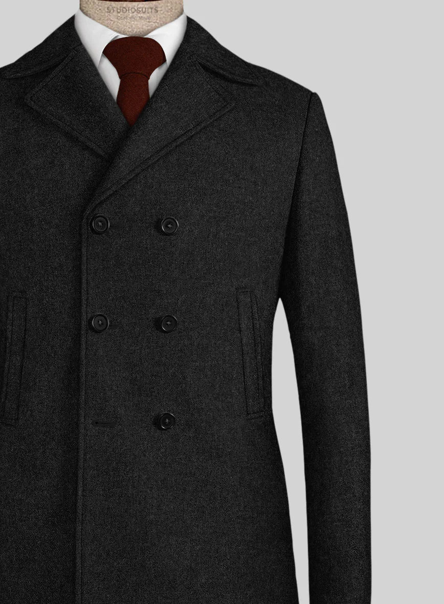Naples Dark Charcoal Tweed Pea Coat - Image 2