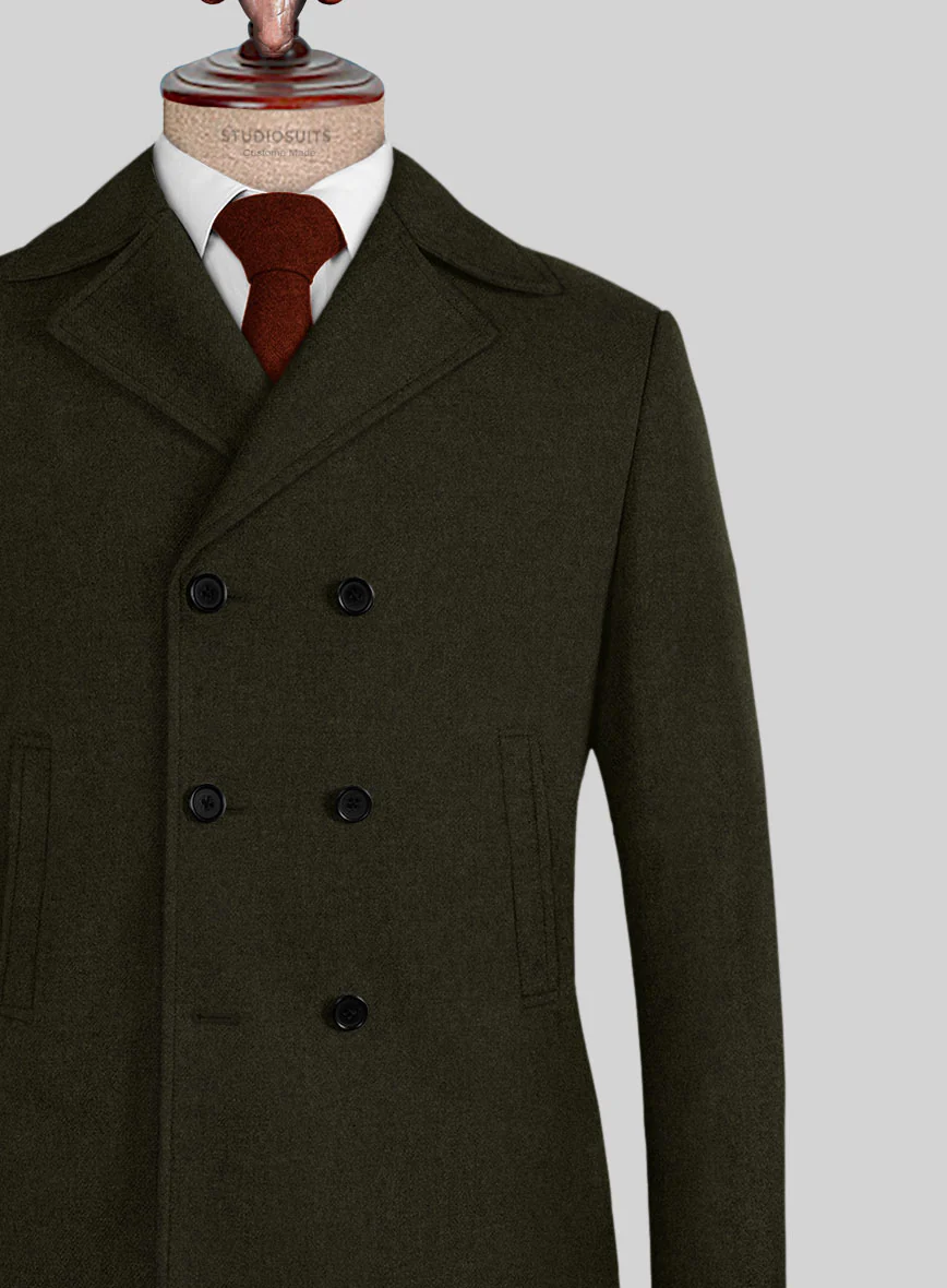 Naples Dark Green Tweed Pea Coat - Image 2