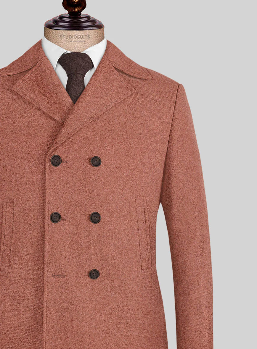 Naples Dark Salmon Pink Tweed Pea Coat - Image 2