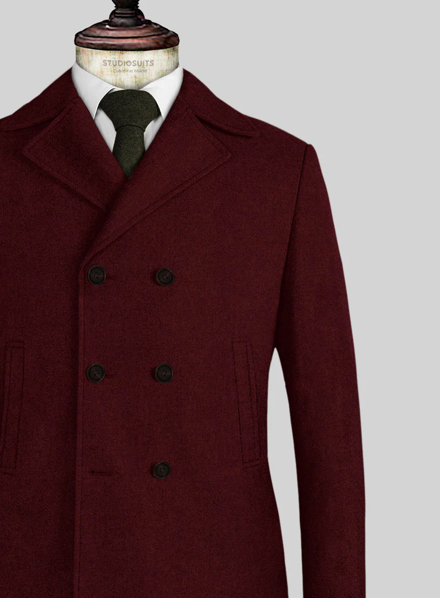 Naples Dark Scarlet Tweed Pea Coat - Image 2