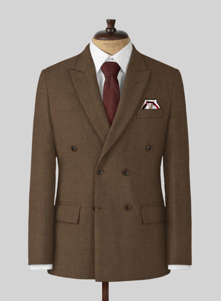 Naples Espresso Brown Tweed Double Breasted Suit - Image 2