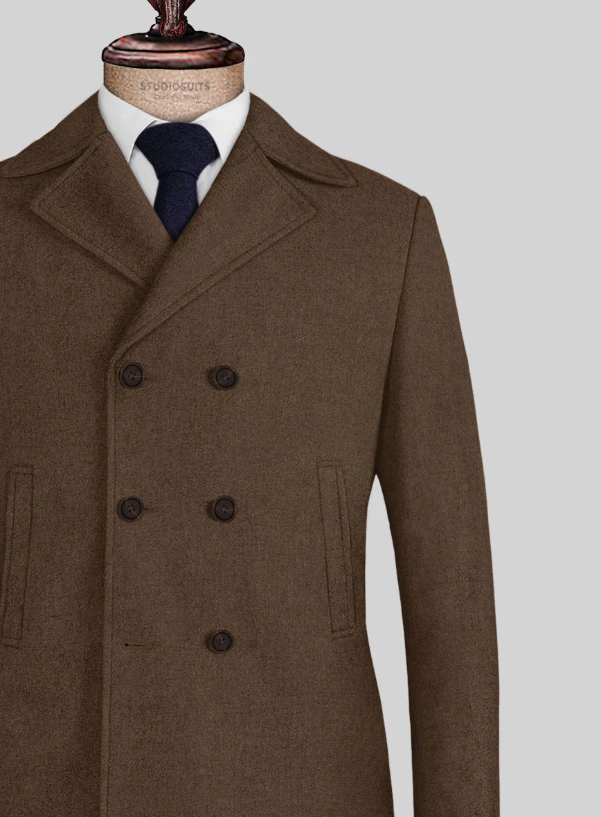 Naples Espresso Brown Tweed Pea Coat - Image 2