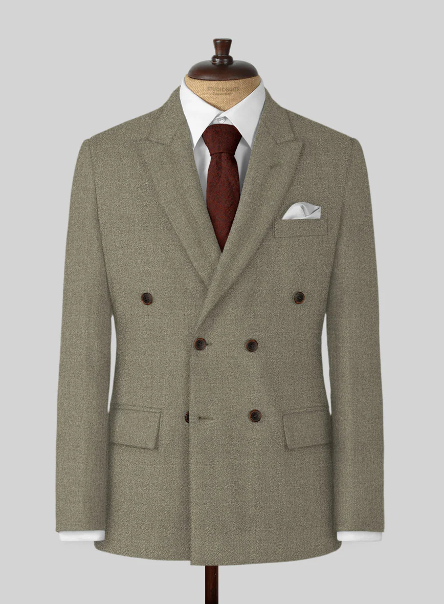 Naples Greige Tweed Double Breasted Suit - Image 2
