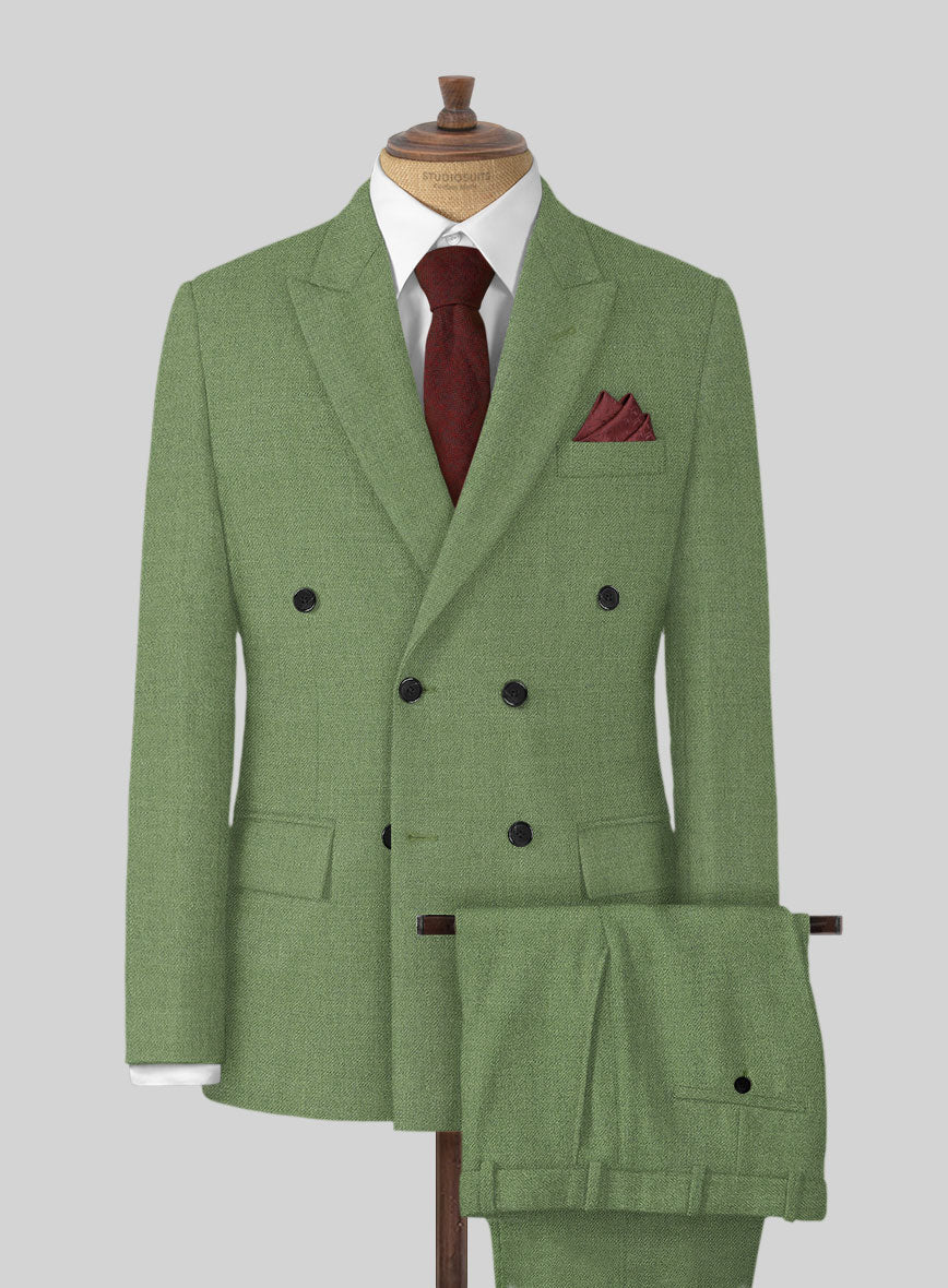Naples Honeydew Green Tweed Double Breasted Suit