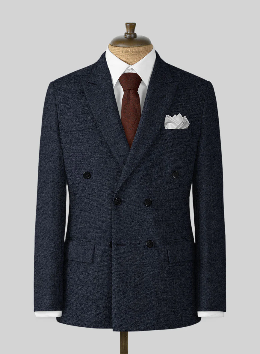 Naples Jet Blue Tweed Double Breasted Suit - Image 2