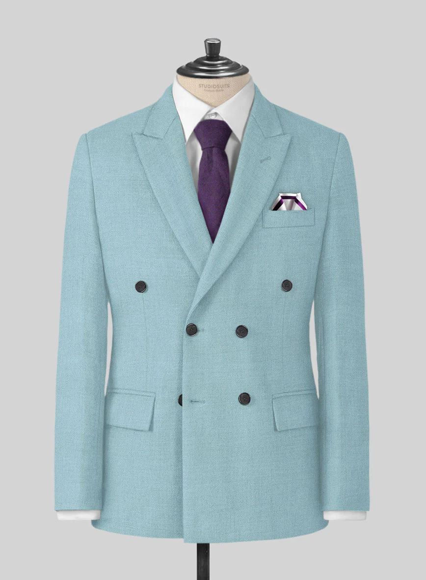 Naples Light Blue Tweed Double Breasted Suit - Image 2