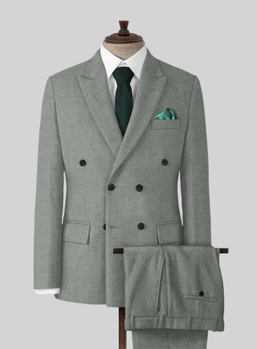 Naples Milano Sage Green Tweed Double Breasted Suit