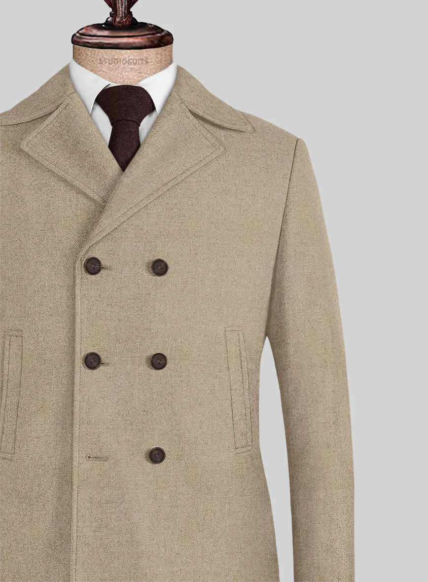 Naples Muted Beige Tweed Pea Coat - Image 2