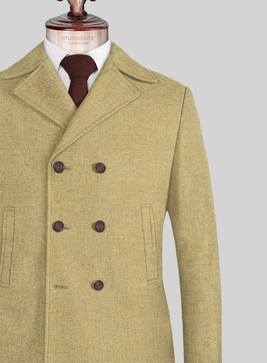 Naples Ochre Yellow Tweed Pea Coat - Image 2