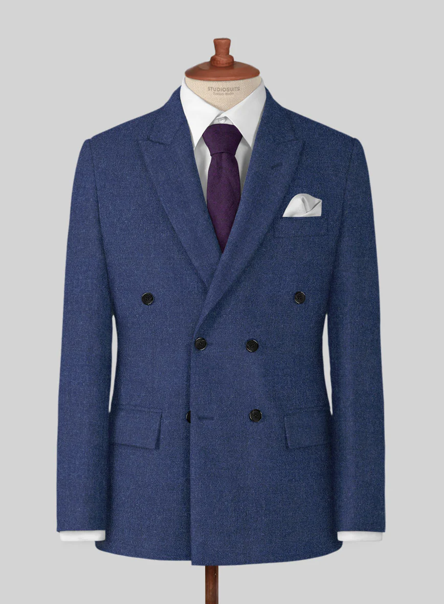 Naples Powder Blue Tweed Double Breasted Suit - Image 2