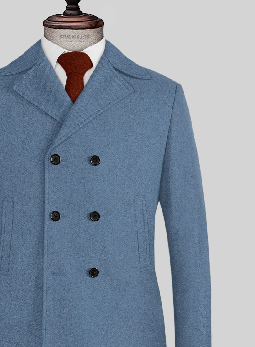 Naples Retro Blue Tweed Pea Coat - Image 2