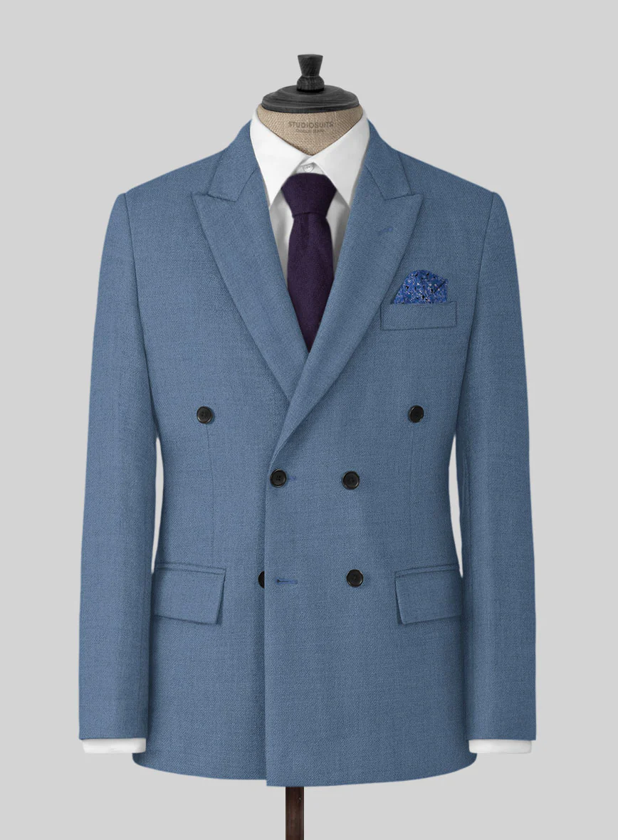 Naples Retro Blue Tweed Double Breasted Suit - Image 2