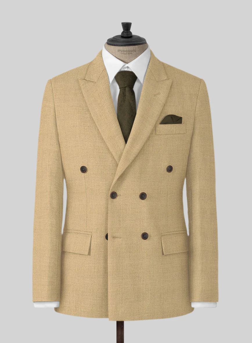 Naples Sahara Beige Tweed Double Breasted Suit - Image 2