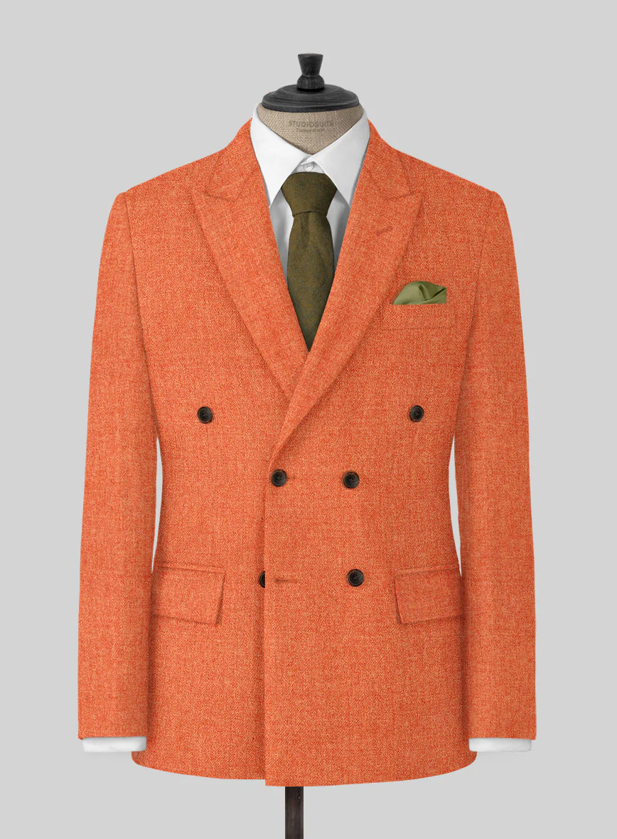 Naples Spring Orange Tweed Double Breasted Suit - Image 2