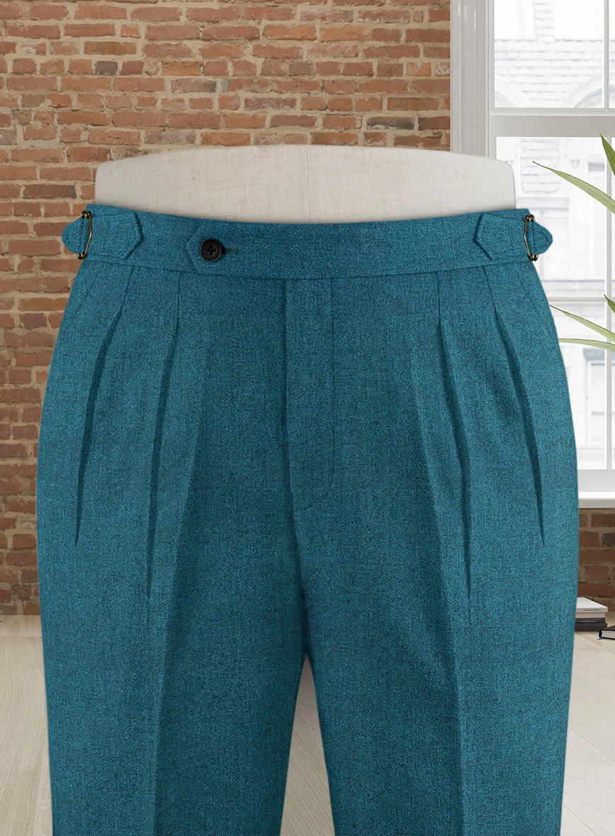 Naples Teal Blue Highland Tweed Trousers - Image 3