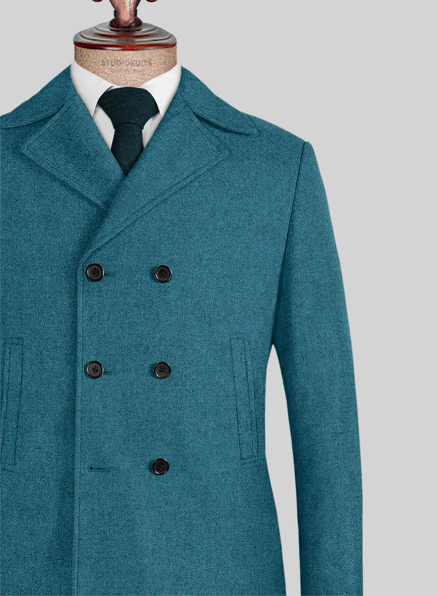Naples Teal Blue Tweed Pea Coat - Image 2