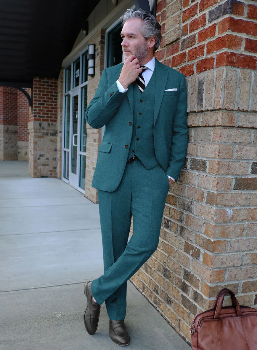 Naples Teal Blue Tweed Suit - Image 2