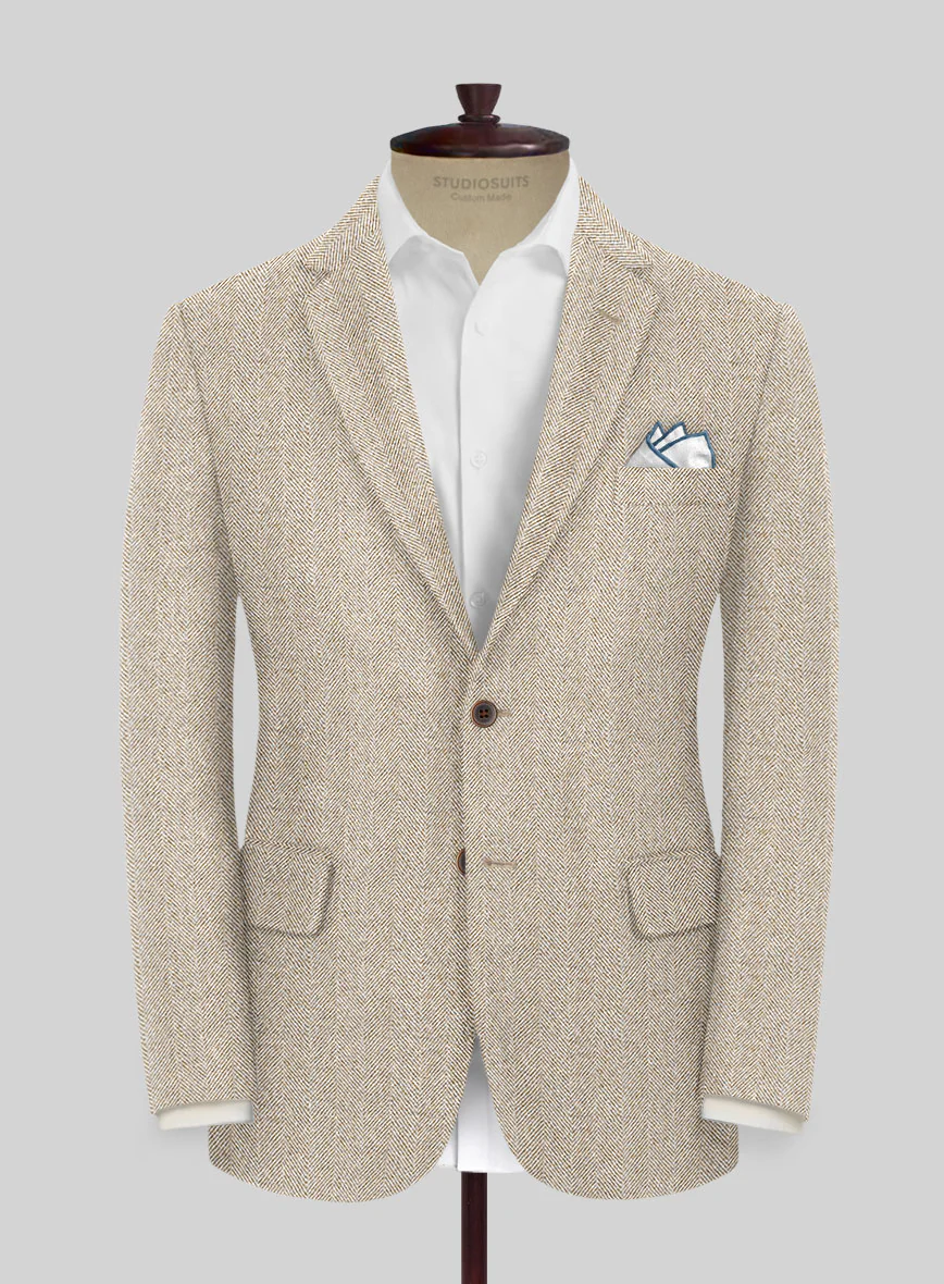 Naples Wide Herringbone Beige Tweed Suit - Image 3