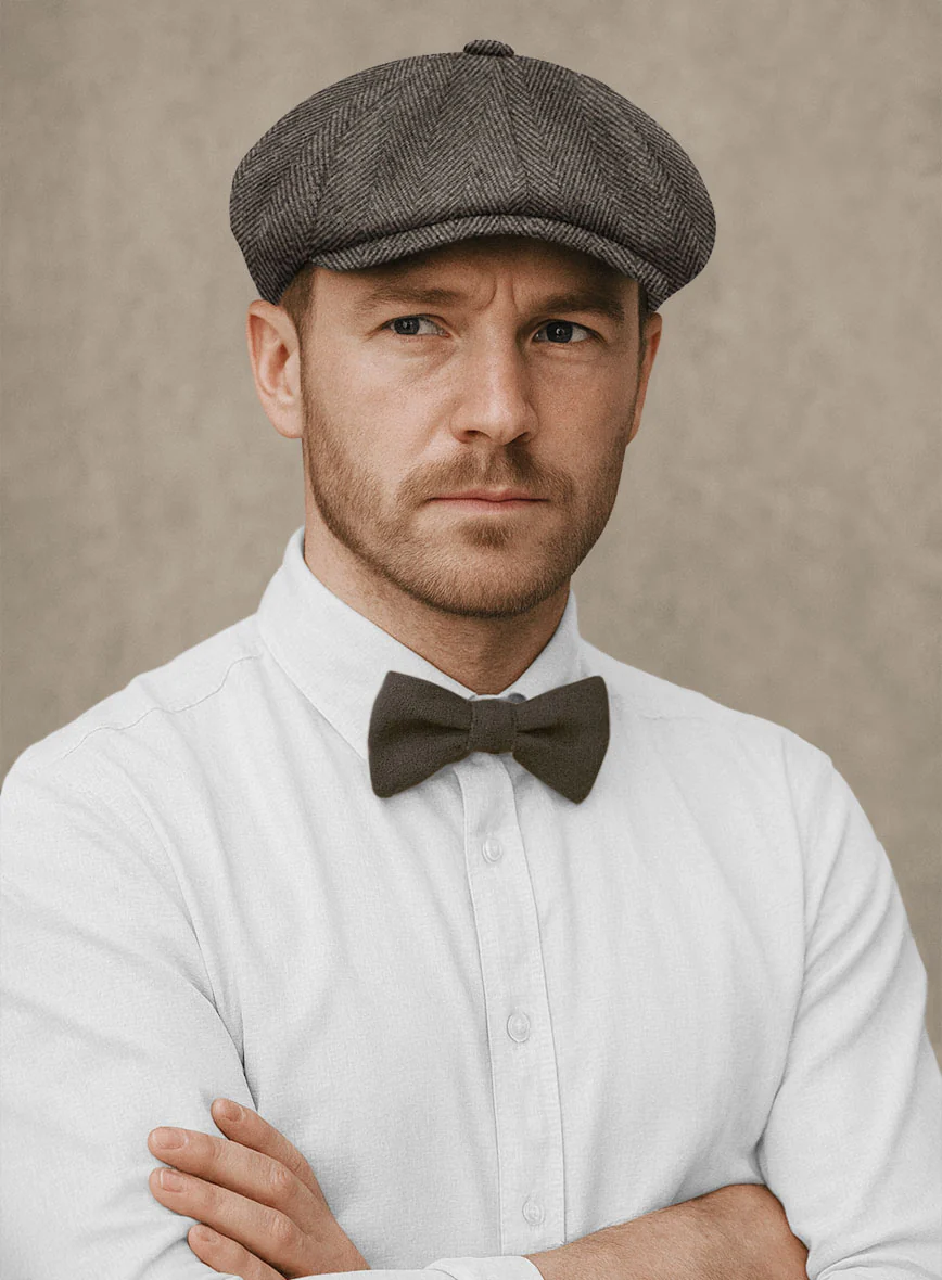 Naples Wide Herringbone Brown Tweed Newsboy Cap - Image 2