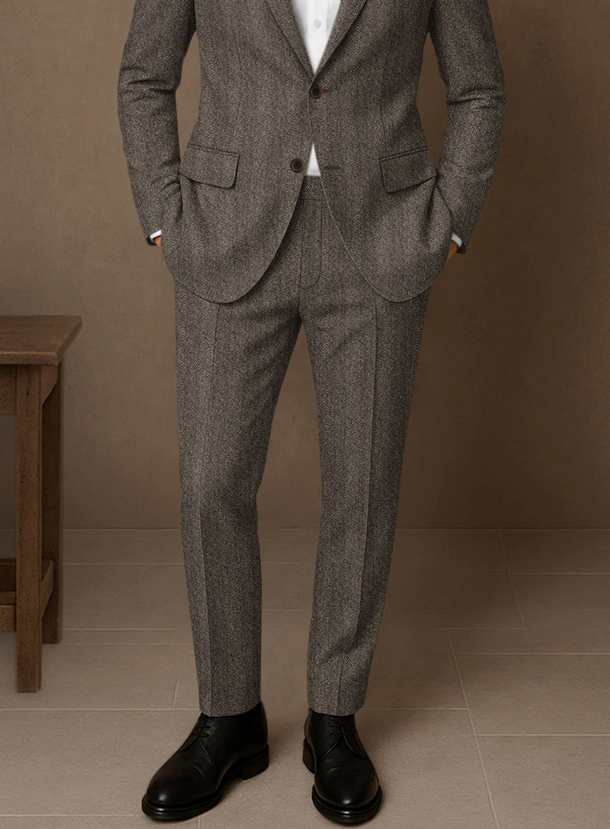Naples Wide Herringbone Brown Tweed Pants - Image 2