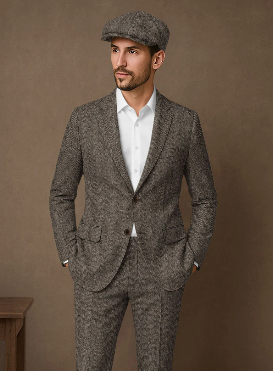Naples Wide Herringbone Brown Tweed Suit - Image 3