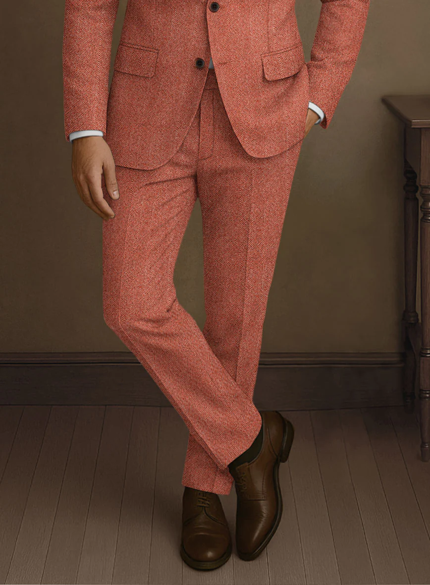 Naples Wide Herringbone Caramine Pink Tweed Suit - Image 5