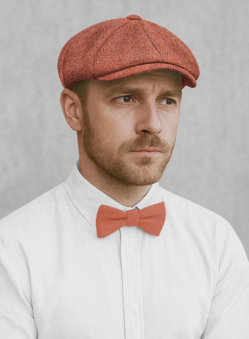 Naples Wide Herringbone Carmine Pink Tweed Newsboy Cap - Image 2