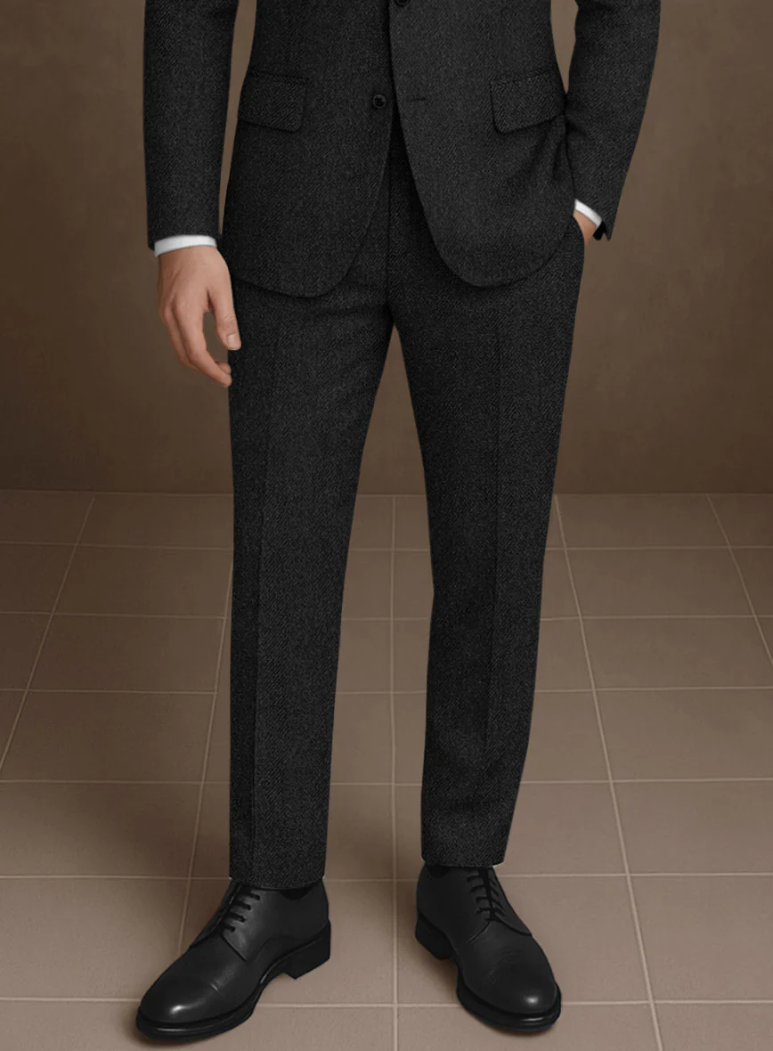 Naples Wide Herringbone Charcoal Tweed Pants - Image 2
