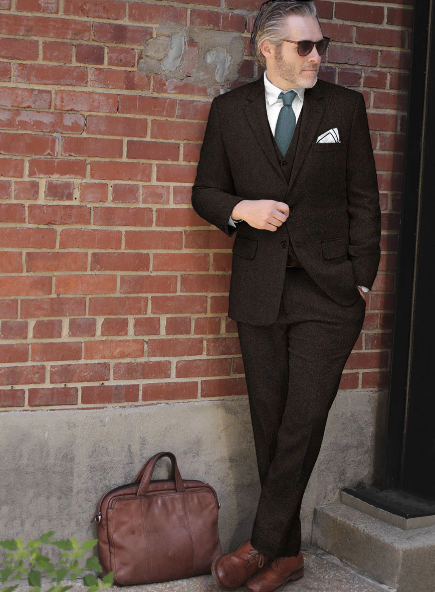 Naples Wide Herringbone Dark Brown Tweed Suit - Image 2